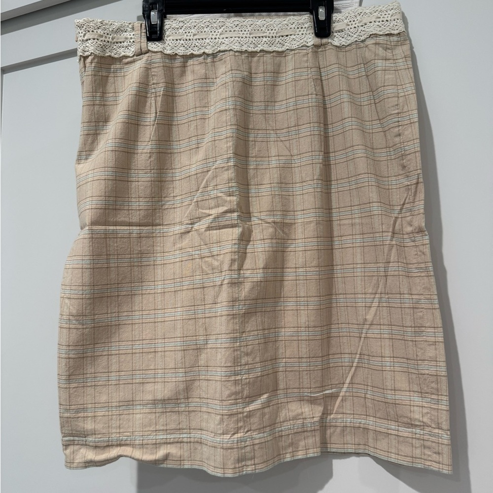Cream Knee-Length Smocked Pencil Skirt